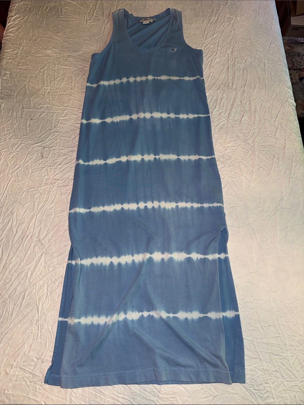 Vineyard Vines 100% Cotton Blue and White Tie-Dye Maxi Dress with Side Slits